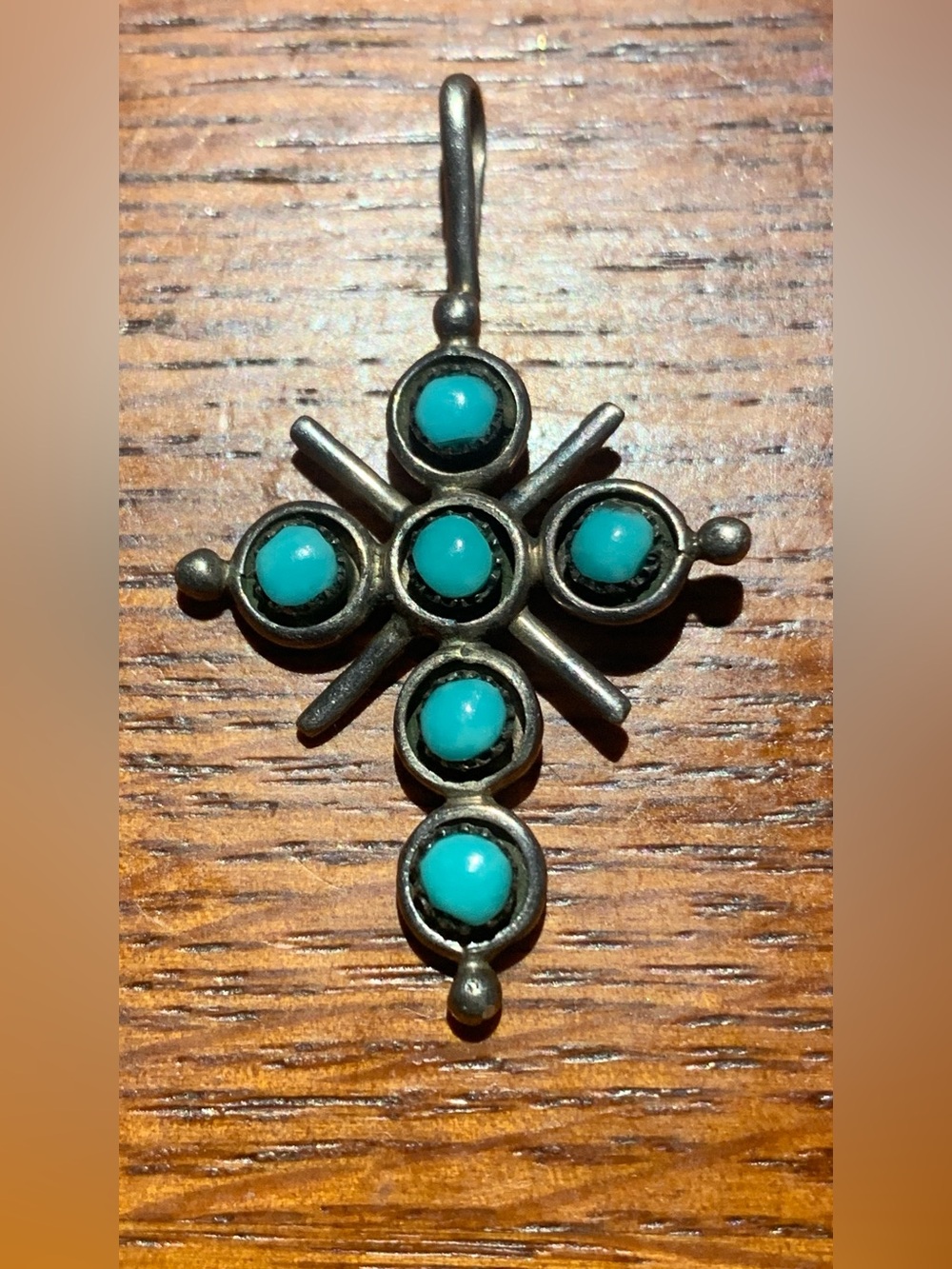 Vintage Native American Sterling Turquoise Shadowbox Cross